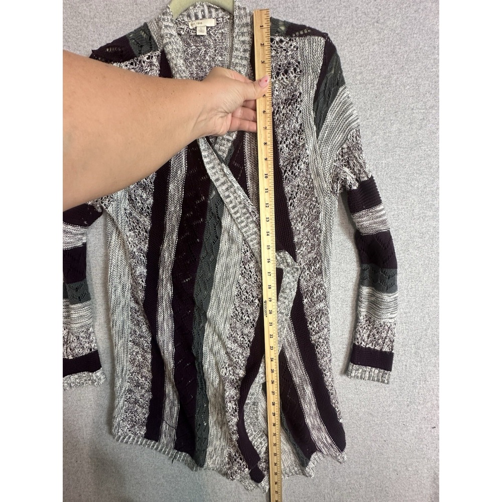 VTG Y2K Open Knit Long Sweater Cardigan Womens Large Purple Gray Lagenlook Drape - Picture 10 of 11